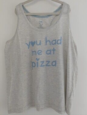 “You Had Me At Pizza” gray racerback tank top Snooze Button Size M